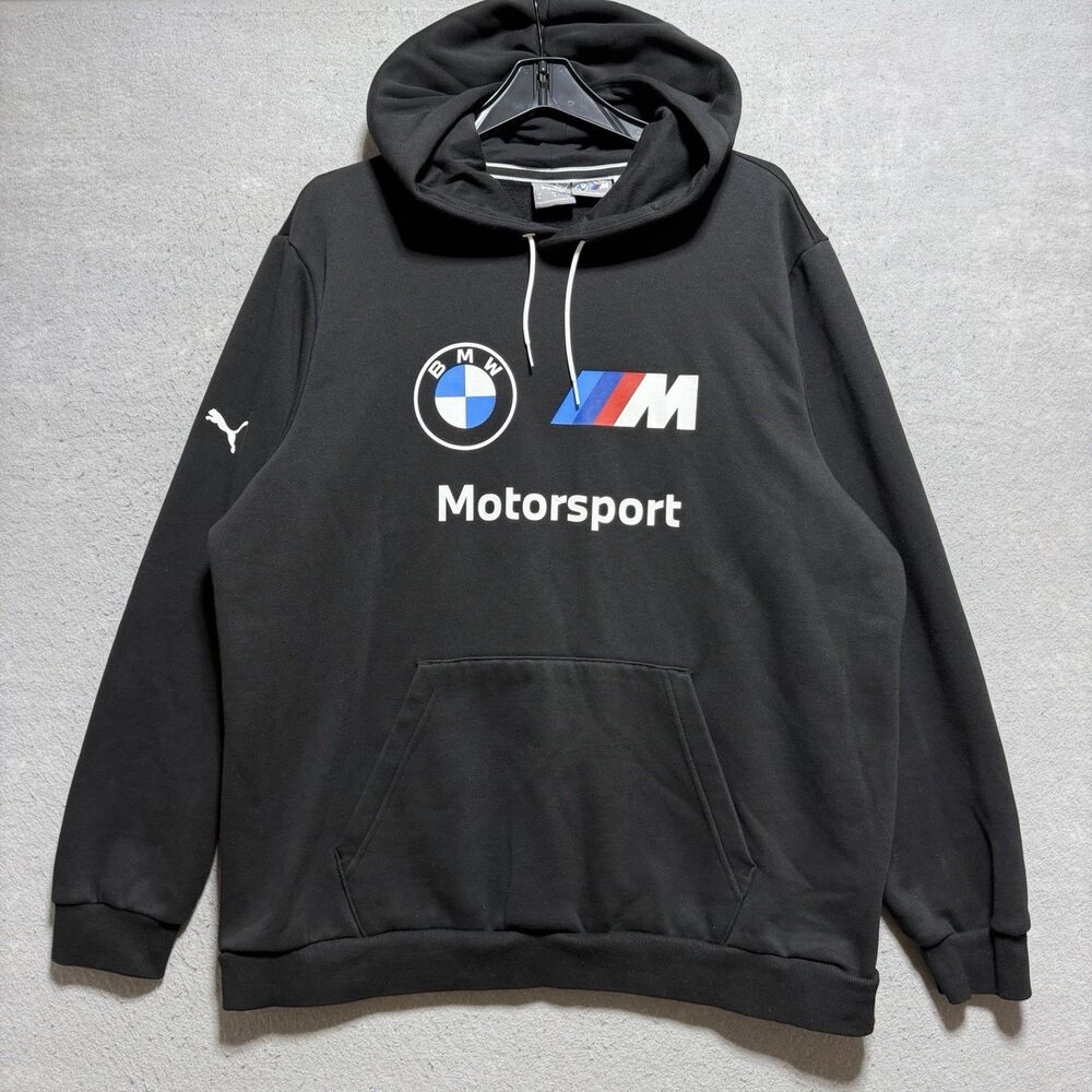 PUMA BMW M Motorsport Men's Pullover Hoodie Black Graphic Logo Pockets XL